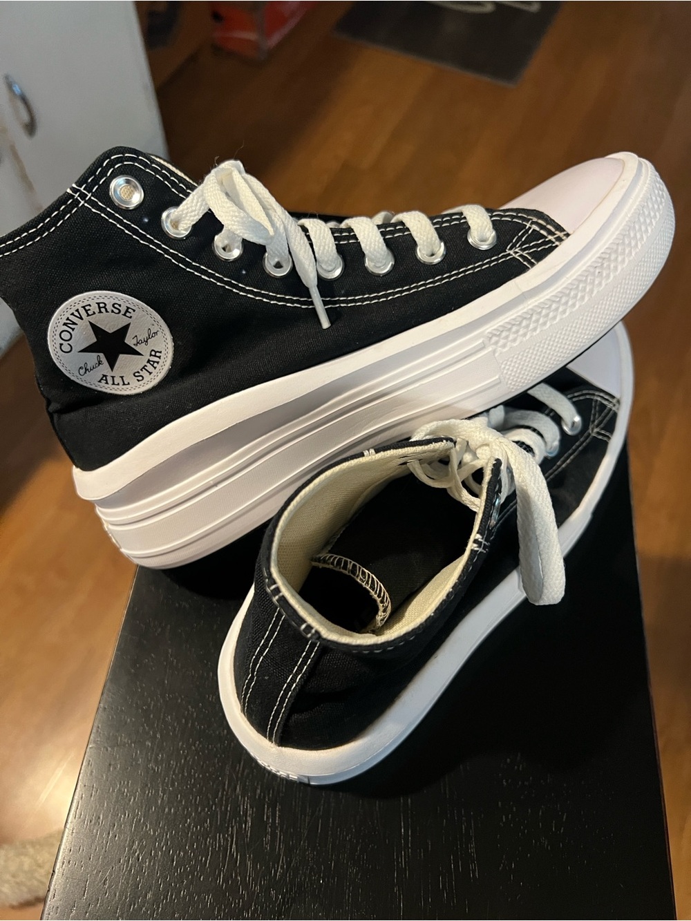 Women’s  Platform Converse Black and White High Top Sneakers